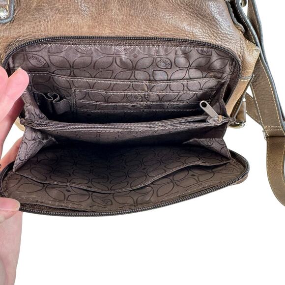 Fossil Brown Pebbled Leather Crossbody Hobo Bag Satchel Neutral Colored - Picture 5 of 5